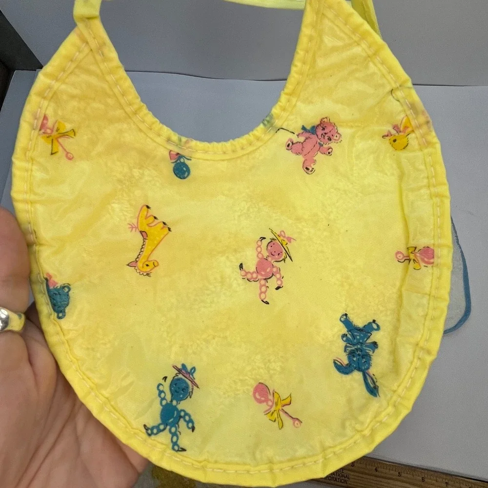 Vintage Carters Baby Bibs Lot 4 Giraffe Bear Bunny Yellow Blue Terry Cloth Vinyl